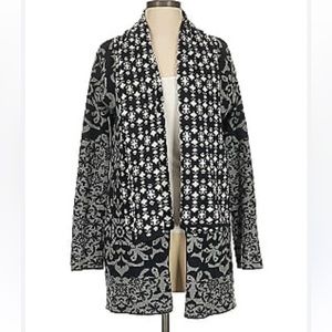 GYPSY 05 ORVIETO DRAPE BLACK WHITE wool SWEATER open CARDIGAN Medium boho scandi